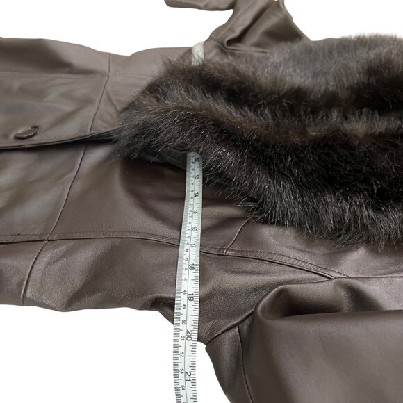 VIntage Mid Length Leather‎ Penny Lane Jacket Brown M Removable Faux Fur Collar - Picture 13 of 16
